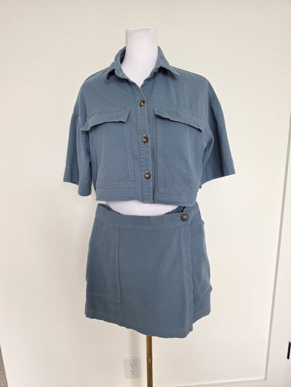GLG Blue Utility Crop Top Skort Set Matching Two Piece Y2K Coastal Cowgirl M - Picture 3 of 12